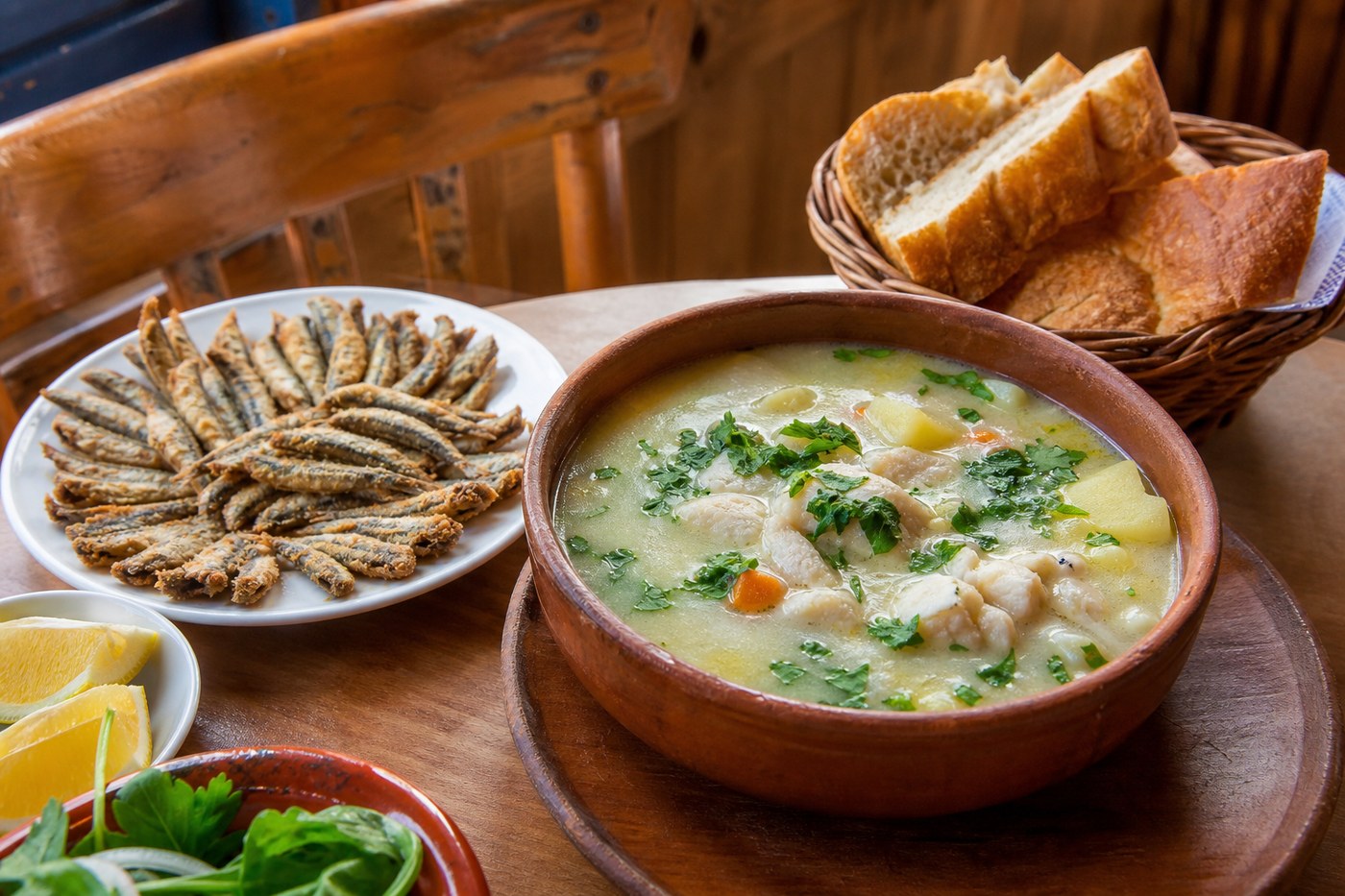 Hamsi tava ve balık çorbası